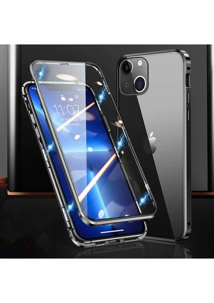 iPhone 15 Manyetik Metal Çerçeve + Çift Taraflı Temperli Cam Telefon Kılıfı (Yurt Dışından)