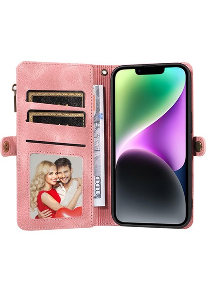 iPhone 15 Plus Anti-Cratch Telefon Kapağı Fermuarlı Cep Cüzdanı Rfıd Engelleme Standı Deri Çantası Kayış (Yurt Dışından) fiyatları