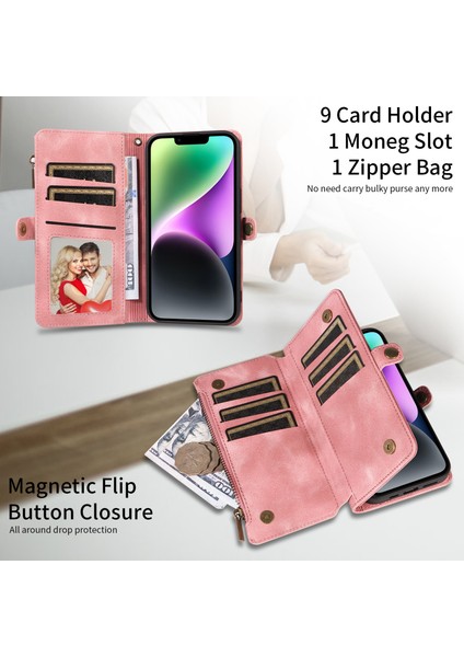 iPhone 15 Plus Anti-Cratch Telefon Kapağı Fermuarlı Cep Cüzdanı Rfıd Engelleme Standı Deri Çantası Kayış (Yurt Dışından) indirimleri