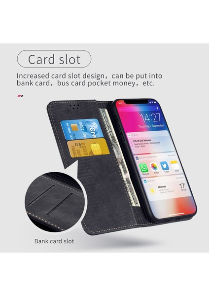 iPhone 15 Plus Darbeye Dayanıklı Telefon Kılıfı Cüzdan Standı Pu Deri Kot Kumaş Doku Telefon Kapağı (Yurt Dışından)