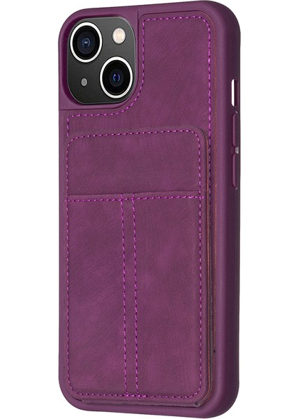 iPhone 15 Kickstand Case Mat Pu Deri Kaplamalı Tpu Telefon Kapağı (Yurt Dışından)