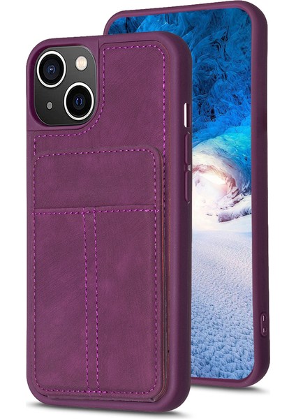 iPhone 15 Kickstand Case Mat Pu Deri Kaplamalı Tpu Telefon Kapağı (Yurt Dışından)
