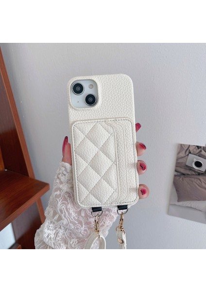 iPhone 15 Litchi Doku Pu+Tpu Telefon Kılıfı Rhomboid Dikiş Kartı Tutucu Telefon Kabuğu Kayış (Yurt Dışından)