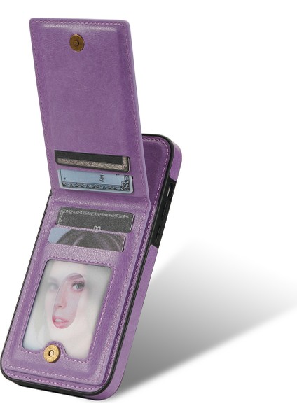 iPhone 15 Pu Deri + Tpu Kickstand Kapak Dikey Flip Kart Tutucu Rfıd Engelleme Telefon Kılıfı (Yurt Dışından)