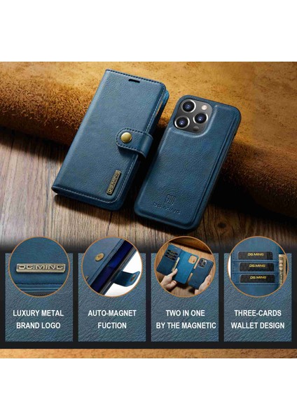 iPhone 15 Pro Telefon Kılıfı Şok Geçirmez Deri Deri Çıkarılabilir Manyetik Telefon Kabuğu Cüzdan Stand Kapağı (Yurt Dışından) fırsatları