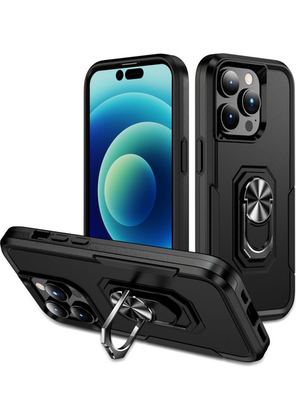 iPhone 15 Pro Drop-Damalı Arka Kapak Pc+Tpu Telefon Kılıfı ile Ring Kickstand (Yurt Dışından)