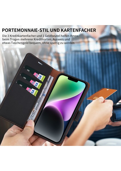 iPhone 15 Rfıd Engelleme Cüzdanı Manyetik Kapatma Telefon Kılıfı Pu Deri Stand Kapağı (Yurt Dışından)