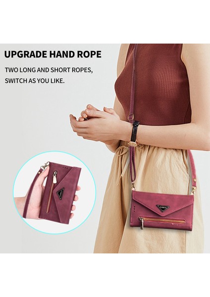 iPhone 15 Pro Cüzdan Deri Kılıfı Zipper Cep Stand Telefon Kapağı Kayış (Yurt Dışından)