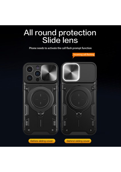 iPhone 15 Pro Slide Kamera Kapağı Pc+Tpu Arka Kapak Rotasyonu Kickstand Telefon Kasası (Yurt Dışından)