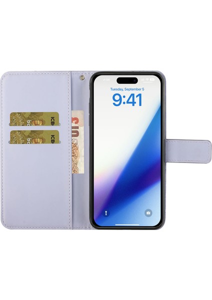 iPhone 15 Pro Folio Flip Stand Telefon Kapağı Deri Cüzdan Kılıfı (Yurt Dışından)