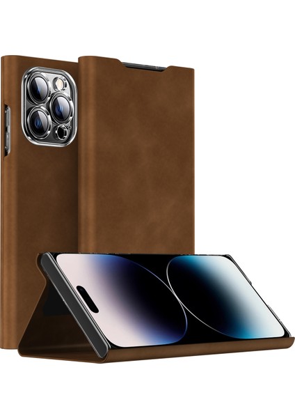 iPhone 15 Pro Max Kart Tutucu Telefon Kılıfı Nappa Doku Pu Deri + Pc Stand Telefon Kapağı (Yurt Dışından)