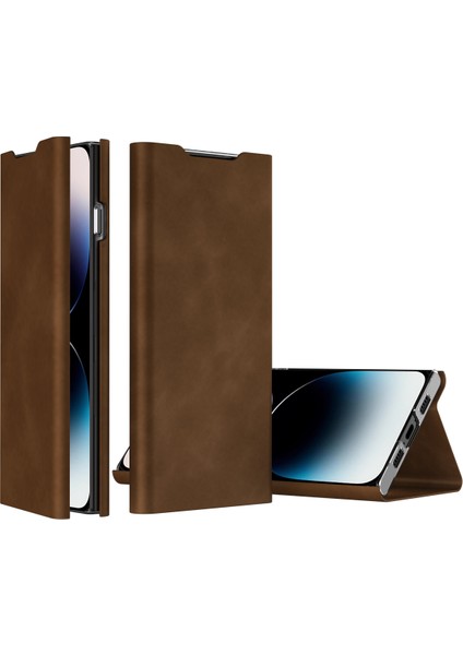 iPhone 15 Pro Max Kart Tutucu Telefon Kılıfı Nappa Doku Pu Deri + Pc Stand Telefon Kapağı (Yurt Dışından)