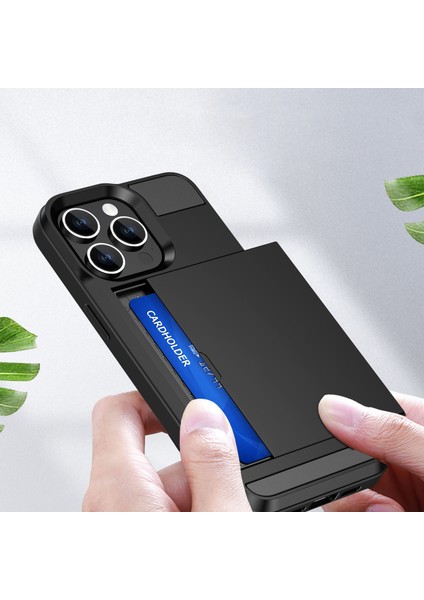 iPhone 15 Pro Sliding Card Tutucu Kapak Anti Drop Pc+Tpu Telefon Kılıfı (Yurt Dışından)