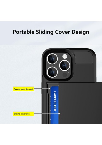 iPhone 15 Pro Sliding Card Tutucu Kapak Anti Drop Pc+Tpu Telefon Kılıfı (Yurt Dışından)