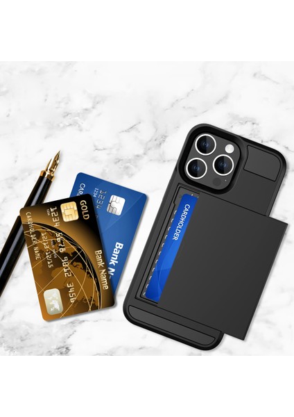 iPhone 15 Pro Sliding Card Tutucu Kapak Anti Drop Pc+Tpu Telefon Kılıfı (Yurt Dışından)