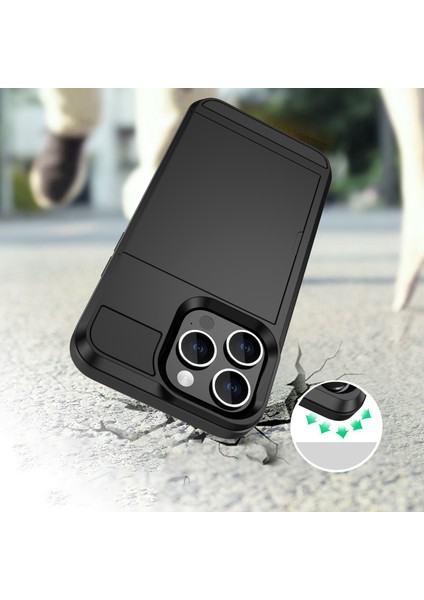 iPhone 15 Pro Sliding Card Tutucu Kapak Anti Drop Pc+Tpu Telefon Kılıfı (Yurt Dışından)