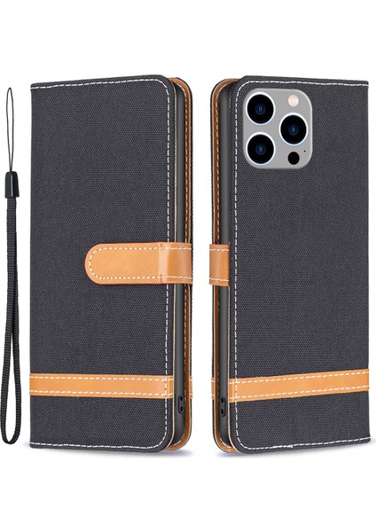 iPhone 15 Pro Pu Deri + Tpu Telefon Kılıfı Kot Kumaş Ekleme Cüzdan Standı Çizilmez Kapak (Yurt Dışından)