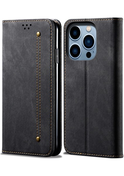 iPhone 15 Pro Max Telefon Kılıfı Pu Deri Kot Ceza Doku Cüzdan Stand Anti-Çizelge Telefon Kapağı (Yurt Dışından)