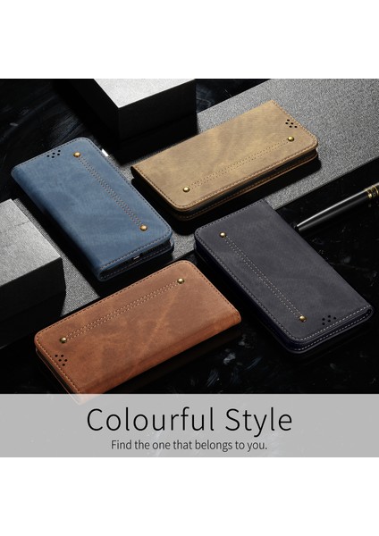 iPhone 15 Pro Max Telefon Kılıfı Pu Deri Kot Ceza Doku Cüzdan Stand Anti-Çizelge Telefon Kapağı (Yurt Dışından) modelleri