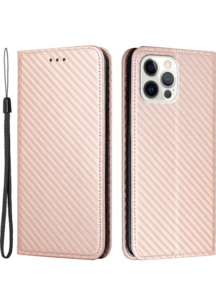 iPhone 15 Pro Max Karbon Fiber Doku Pu Deri+Tpu Cüzdan Kılıf Katlanabilir Stand Telefon Kapağı (Yurt Dışından)