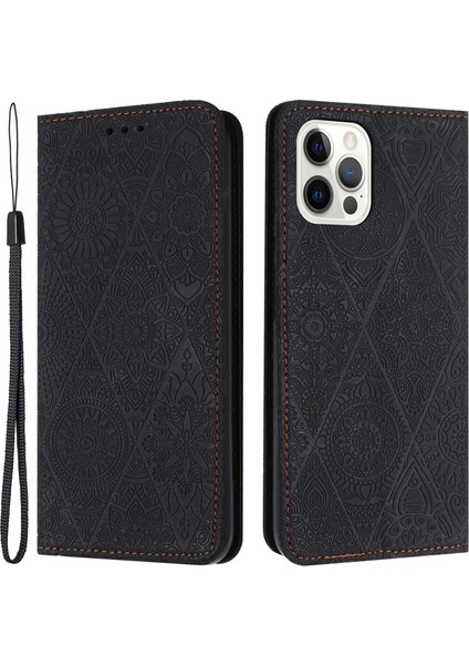 iPhone 15 Pro Max Pu Deri Retro Çiçek Ilgili Stand Telefon Kapalı (Yurt Dışından)