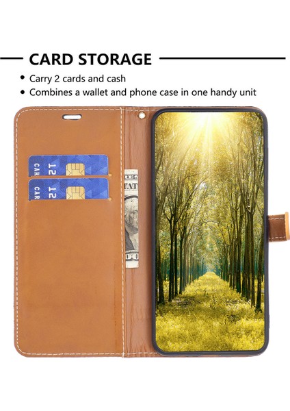 iPhone 15 Pro Pu Deri + Tpu Telefon Kılıfı Kot Kumaş Ekleme Cüzdan Standı Çizilmez Kapak (Yurt Dışından)