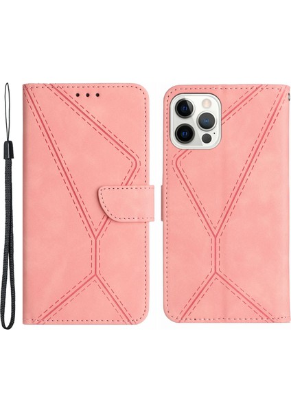 iPhone 15 Pro Max Deri Kılıf Flip Standlı Cüzdan Baskılı Çizgi Cilt Dokunuşlu Telefon Kılıfı (Yurt Dışından)