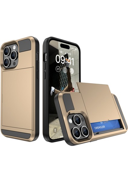 iPhone 15 Pro Max Pc+Tpu Telefon Kapağı Sürgülü Kart Tutucu Anti-Drop Geri Kılıf (Yurt Dışından)