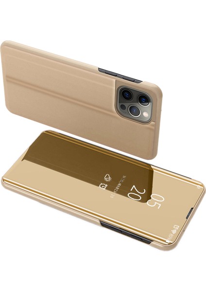 iPhone 15 Pro Max Pencere Elektruman Telefon Kılıfı Ayna Yüzey Deri Stand Kapağı (Yurt Dışından)