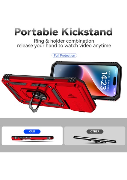 iPhone 15 Pro Max Slide Kamera Koruyucu Telefon Kılıfı Metal Yüzük Kickstand Anti-Cratch Pc + Tpu Kapağı (Yurt Dışından) fiyatları