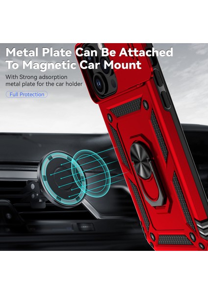 iPhone 15 Pro Max Slide Kamera Koruyucu Telefon Kılıfı Metal Yüzük Kickstand Anti-Cratch Pc + Tpu Kapağı (Yurt Dışından) modelleri