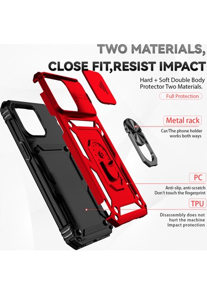 iPhone 15 Pro Max Slide Kamera Koruyucu Telefon Kılıfı Metal Yüzük Kickstand Anti-Cratch Pc + Tpu Kapağı (Yurt Dışından) fırsatları