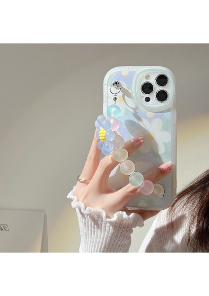 iPhone 12/12 Pro Çiçek Deseni Telefon Kılıfı Boncuk Zinciri ile Esnek Tpu Cep Telefonu Kapağı (Yurt Dışından)