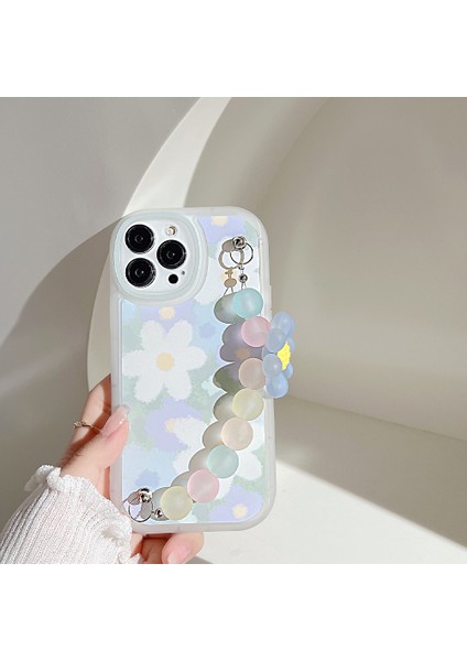 iPhone 12/12 Pro Çiçek Deseni Telefon Kılıfı Boncuk Zinciri ile Esnek Tpu Cep Telefonu Kapağı (Yurt Dışından)