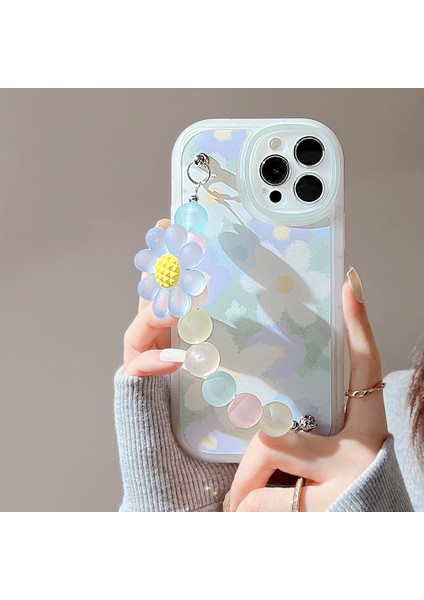 iPhone 12/12 Pro Çiçek Deseni Telefon Kılıfı Boncuk Zinciri ile Esnek Tpu Cep Telefonu Kapağı (Yurt Dışından)