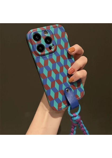 iPhone 12 Pro Telefon Kapağı Ekleme Rhombus Patern Esnek Tpu Telefon Kılıfı Kayış (Yurt Dışından)
