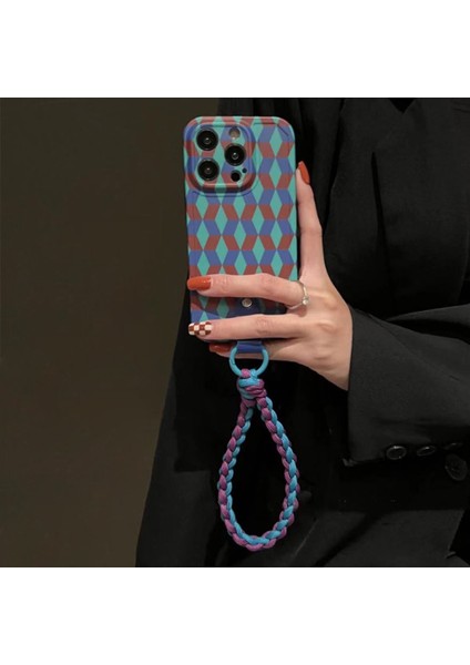iPhone 12 Pro Telefon Kapağı Ekleme Rhombus Patern Esnek Tpu Telefon Kılıfı Kayış (Yurt Dışından)