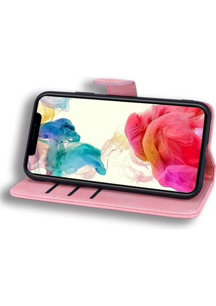 iPhone 15 Plus Ön Kara Çizelge Telefon Kapağı Buzağı Doku Standı Cüzdan Deri Kılıf (Yurt Dışından)