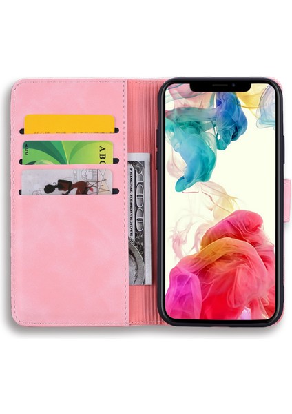 iPhone 15 Plus Ön Kara Çizelge Telefon Kapağı Buzağı Doku Standı Cüzdan Deri Kılıf (Yurt Dışından)