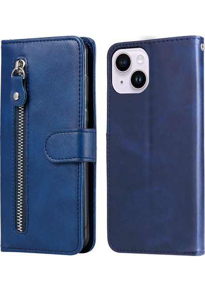 iPhone 15 Plus Cüzdan Katlanabilir Stand Kapağı Çizilmez Buzağı Dokulu Telefon Kılıfı Fermuarlı Cep Telefonu Kabuğu (Yurt Dışından)