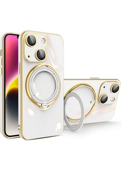 iPhone 15 Plus Tpu Telefon Kasası Elektrokaplama Kickstand Şok Geçirmez Koruyucu Kapak Lens Filmi (Yurt Dışından)