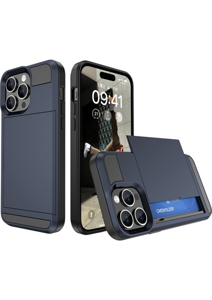 iPhone 15 Plus Sürgülü Kart Tutucu Telefon Kılıfı, Drop Anti Pc + Tpu Arka Kapak (Yurt Dışından)