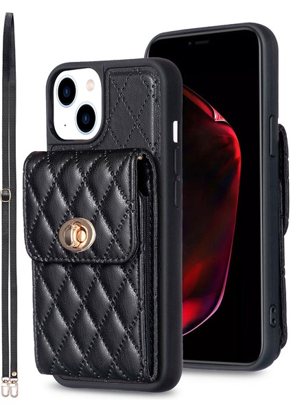 iPhone 15 Plus Pu Deri Kaplamalı Tpu Telefon Kapak Kartı Tutucu Arka Koruma Kılıfı Kayış (Yurt Dışından)