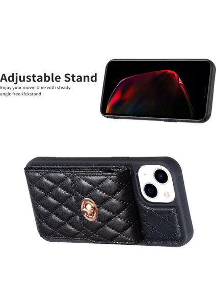 iPhone 15 Plus Pu Deri Kaplamalı Tpu Telefon Kapak Kartı Tutucu Arka Koruma Kılıfı Kayış (Yurt Dışından)
