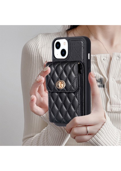 iPhone 15 Plus Pu Deri Kaplamalı Tpu Telefon Kapak Kartı Tutucu Arka Koruma Kılıfı Kayış (Yurt Dışından)