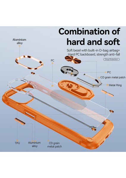 iPhone 15 Plus Ring Kickstand Telefon Kasası Alaşım Lens Çerçevesi Pc + Tpu Koruyucu Kapak (Yurt Dışından)