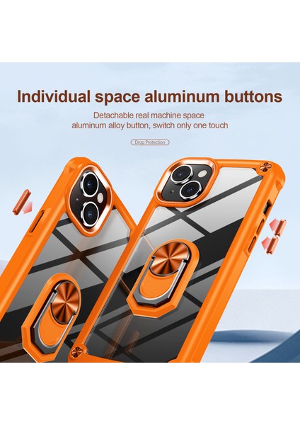 iPhone 15 Plus Ring Kickstand Telefon Kasası Alaşım Lens Çerçevesi Pc + Tpu Koruyucu Kapak (Yurt Dışından)