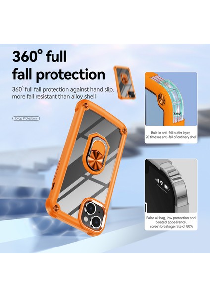 iPhone 15 Plus Ring Kickstand Telefon Kasası Alaşım Lens Çerçevesi Pc + Tpu Koruyucu Kapak (Yurt Dışından)