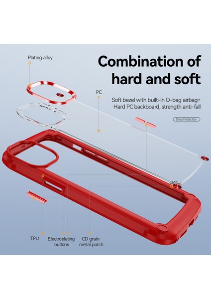iPhone 15 Plus Çizim Önleyici Pc+Tpu Telefon Kapağı Alaşım Lens Çerçeveli Şok Geçirmez Telefon Kasası (Yurt Dışından)