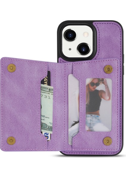 iPhone 15 Plus Zipper Cep Deri Kaplamalı Tpu Telefon Kılıfı Cüzdan Telefon Kickstand Kapak (Yurt Dışından)